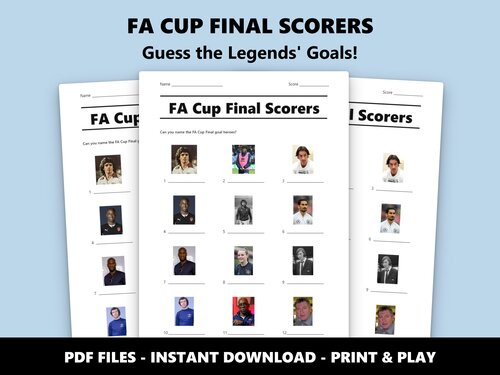 FA Cup Final Scorers picture quiz sheet preview