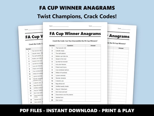 FA Cup Winner Anagrams quiz sheet preview