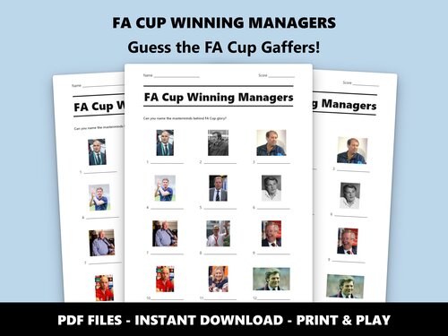 FA Cup Winning Managers picture quiz sheet preview