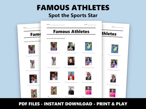 Famous Athletes picture quiz sheet preview
