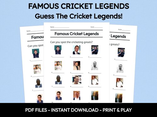 Famous Cricket Legends picture quiz sheet preview