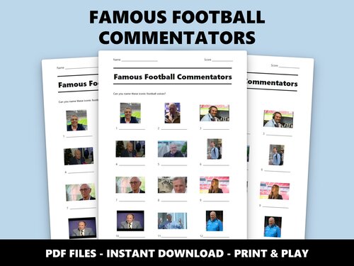 Famous Football Commentators picture quiz sheet preview
