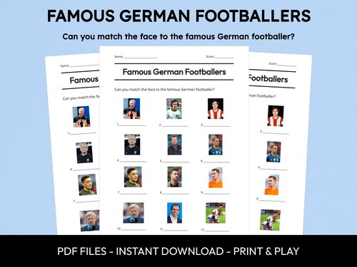 Famous German Footballers picture quiz sheet preview