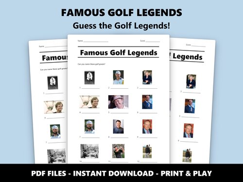 Famous Golf Legends picture quiz sheet preview