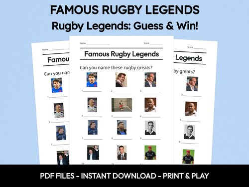 Famous Rugby Legends picture quiz sheet preview