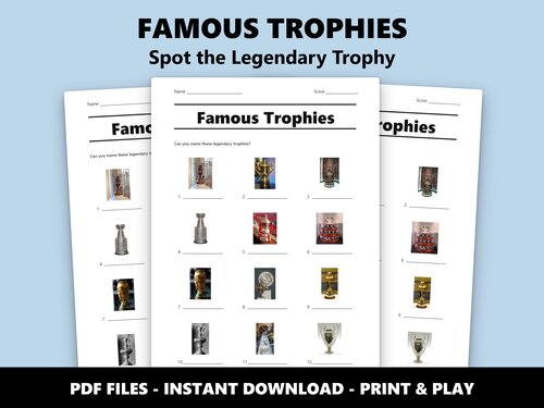 Famous Trophies picture quiz sheet preview