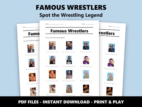 Famous Wrestlers picture quiz sheet preview