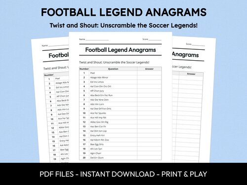 Football Legend Anagrams quiz sheet preview