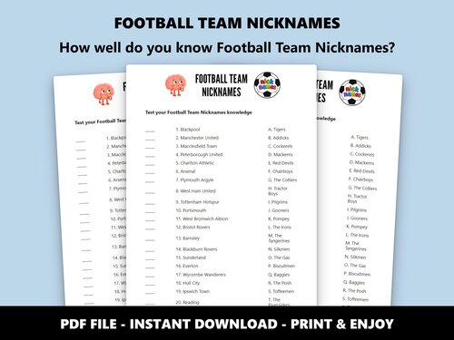 Football Team Nicknames match-up quiz preview