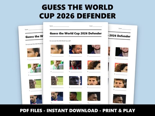 Guess the World Cup 2026 Defender picture quiz sheet preview