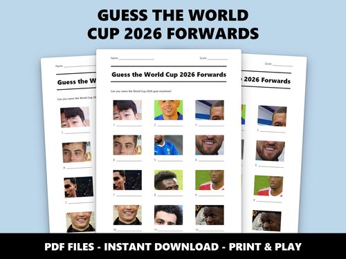 Guess the World Cup 2026 Forwards picture quiz sheet preview