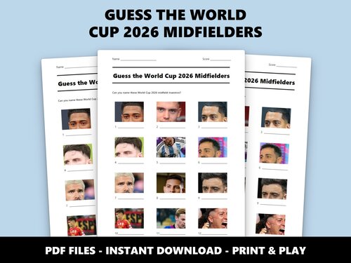 Guess the World Cup 2026 Midfielders picture quiz sheet preview