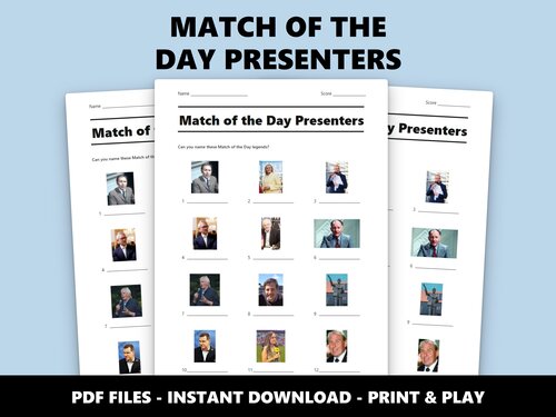 Match of the Day Presenters picture quiz sheet preview