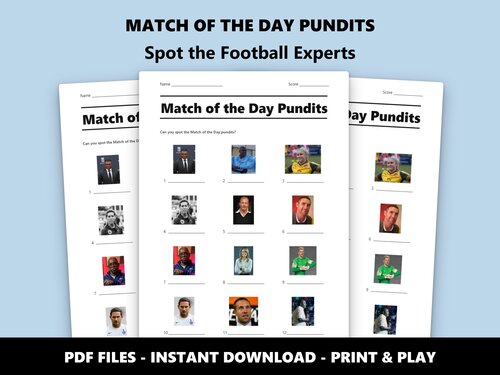 Match of the Day Pundits picture quiz sheet preview