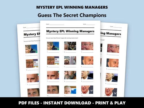 Mystery EPL Winning Managers picture quiz sheet preview