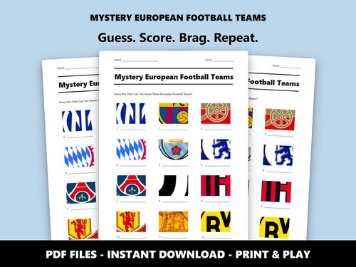 Mystery European Football Teams picture quiz sheet preview