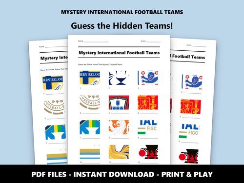 Mystery International Football Teams picture quiz sheet preview