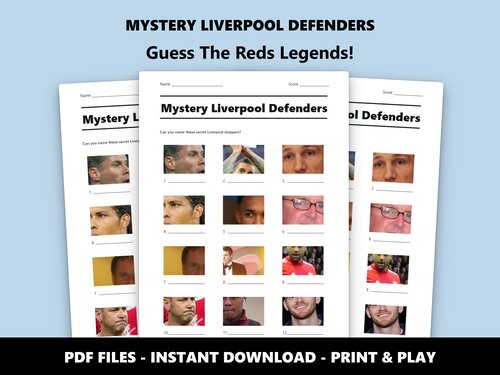 Mystery Liverpool Defenders picture quiz sheet preview