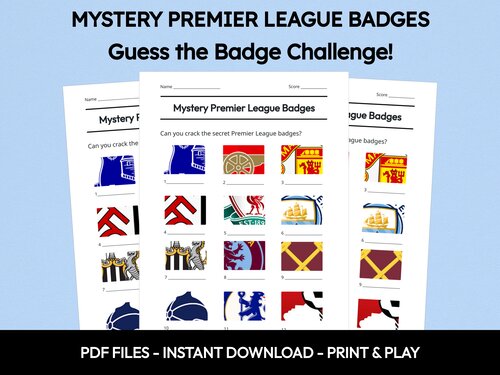 Mystery Premier League Badges picture quiz sheet preview