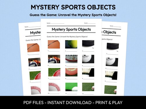 Mystery Sports Objects picture quiz sheet preview