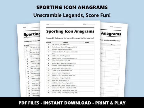 Sporting Icon Anagrams quiz sheet preview