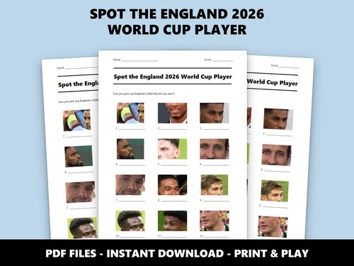 Spot the England 2026 World Cup Player picture quiz sheet preview