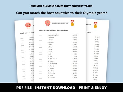 Summer Olympic Games Host Country Years match-up quiz preview