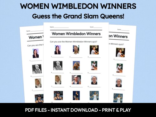 Women's Wimbledon Winners picture quiz sheet preview