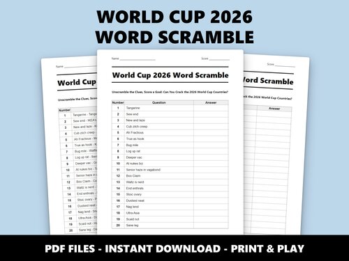 World Cup 2026 Word Scramble quiz sheet preview